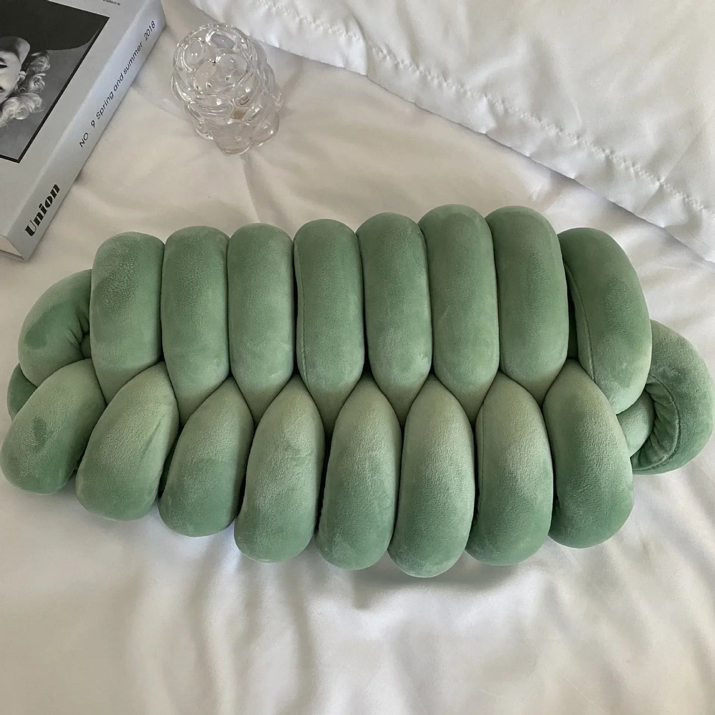 DecorBites™ Knot Plush Christmas Green Throw Pillow for Aesthetic Home Decor