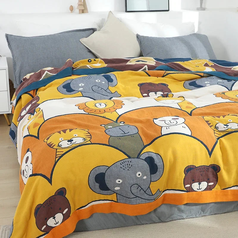 DecorBites™ Cartoon Cat Summer Quilt - 100% Cotton Leisure Blanket