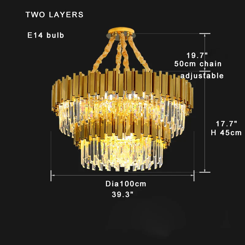 DecorBites™ Gold K9 Crystal Ceiling Chandelier, Dimmable Luxury Living Room Bedroom Lighting