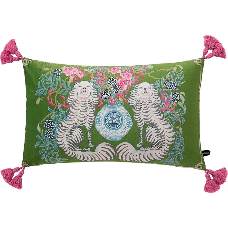 DecorBites™ Handmade Lumbar Pillow Case Lion Dog Floral Decorative Cover