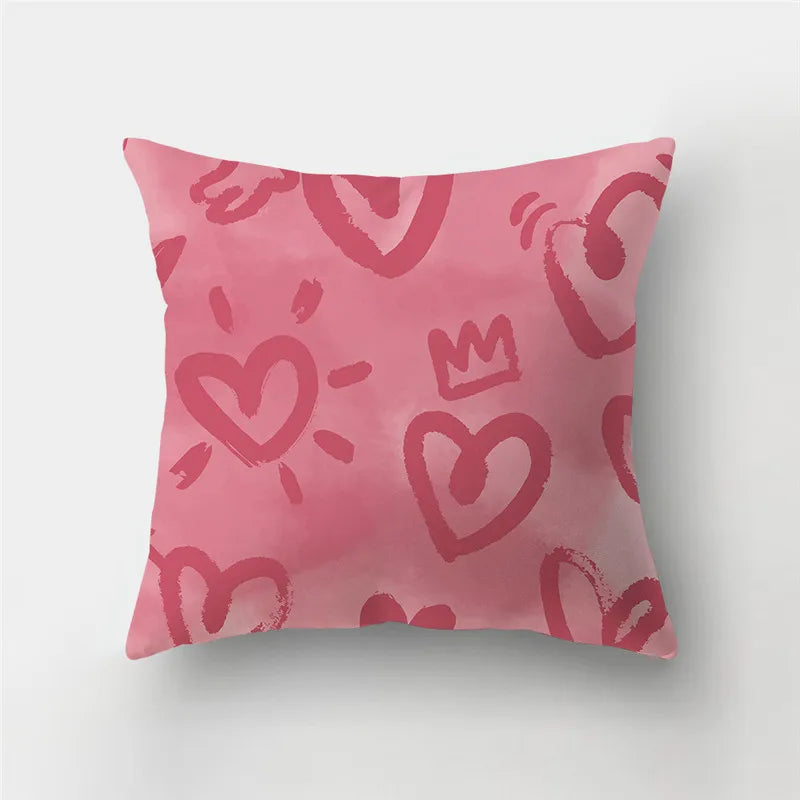 DecorBites™ Love Heart Print Pillow Covers 45x45cm Home Decor Sofa Cushion Case