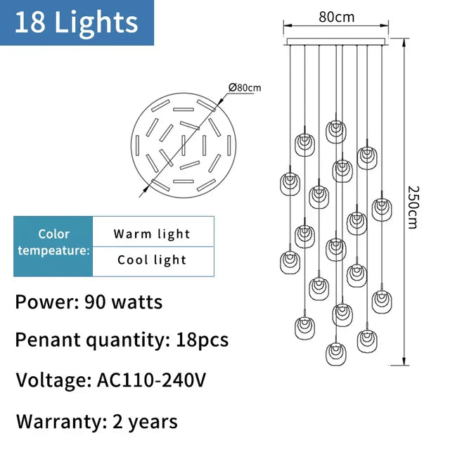 DecorBites™ Gold Crystal Staircase Chandelier: Luxury Indoor Lighting for Dining Room & Hallway