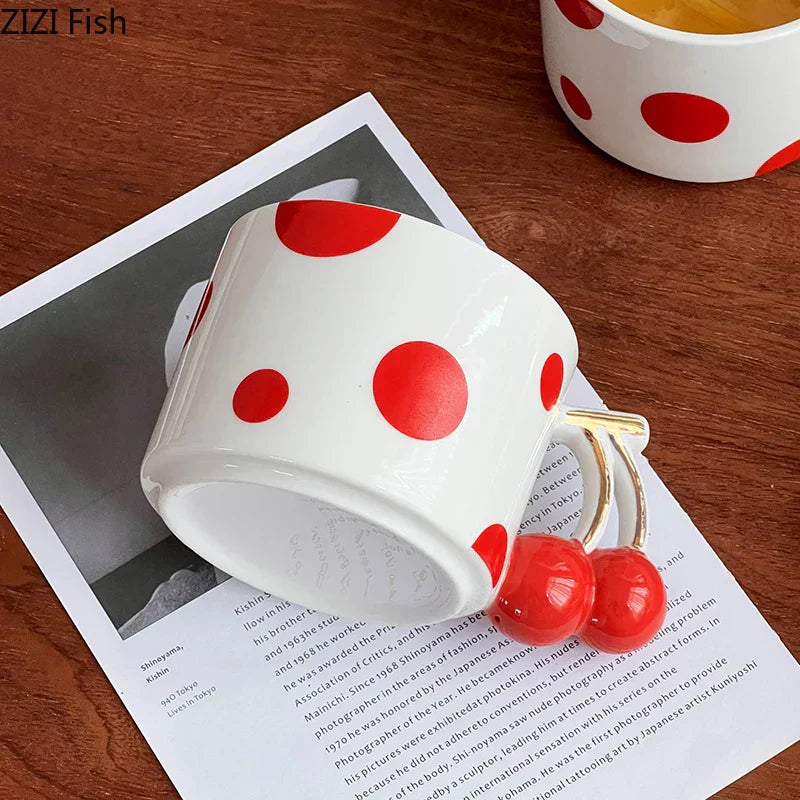 DecorBites™ Cherry Handle Gold Plated Porcelain Coffee Mug