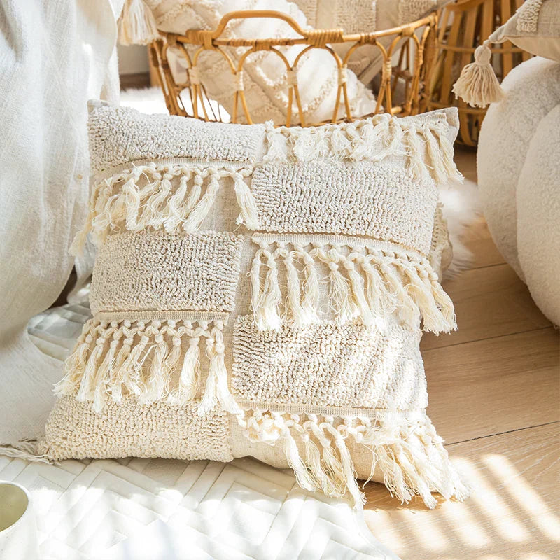 DecorBites™ Boho Tufted Tassel Cushion Cover for Home Decor Living Room Sofa