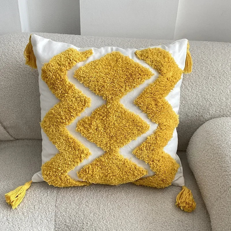 DecorBites™ Geometric Tufted Tassel Cushion Cover Cotton Canvas Fall Pillow Cover
