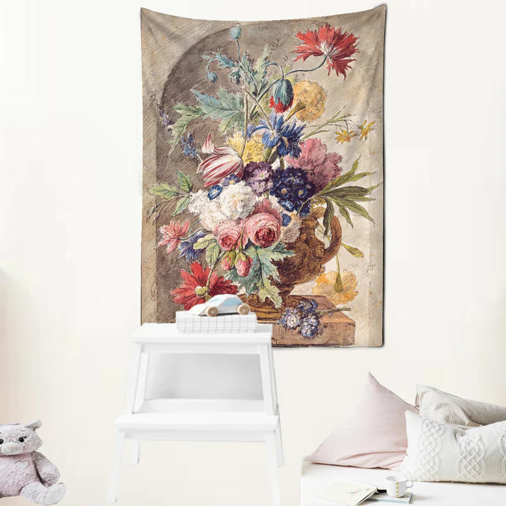 DecorBites™ Court Style Floral Oil Painting Tapestry Wall Hanging Home Decor