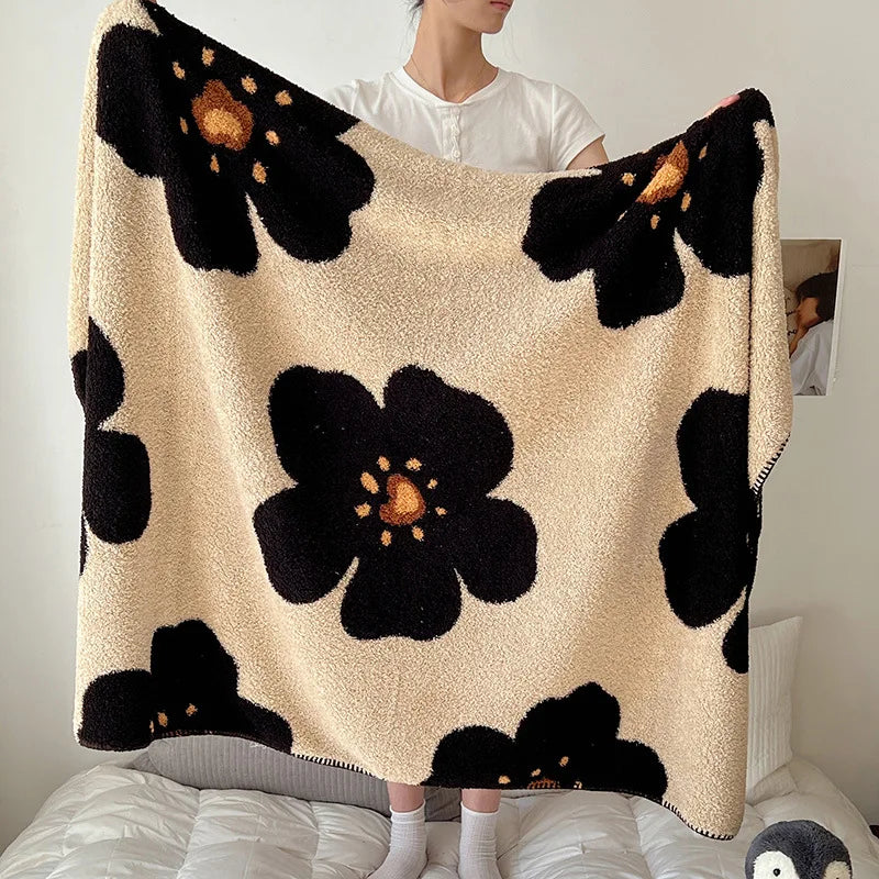 DecorBites™ Boho Printed Blanket: Cozy, Multi-Functional, Half-Flannel Shawl, Single/Double Bedspread