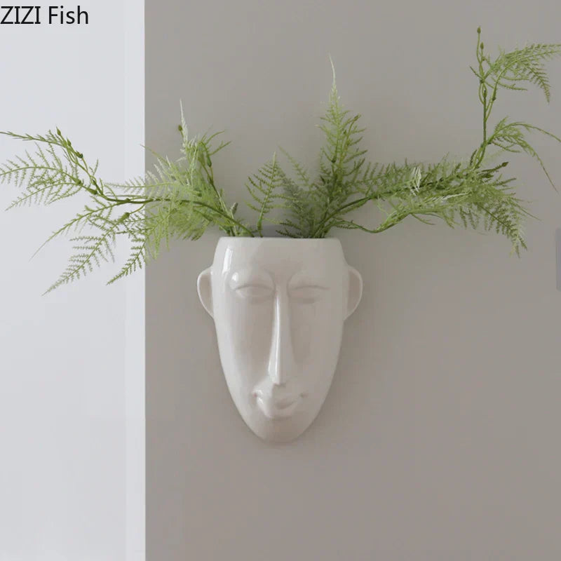 DecorBites™ Abstract Human Face Ceramic Vase Plant Pot Room Decoration