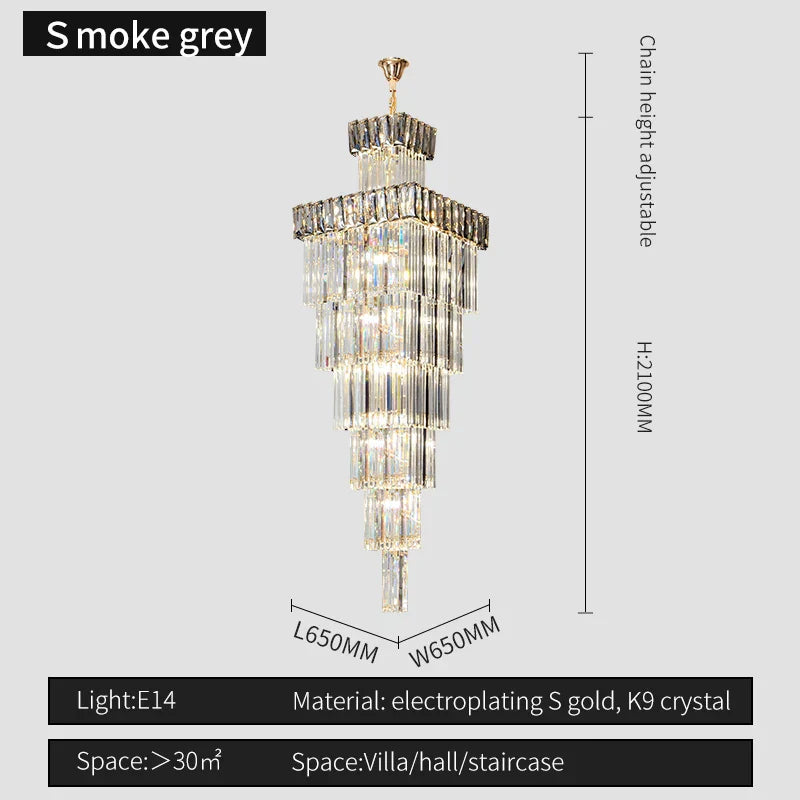 DecorBites™ Crystal Chandelier: Duplex Villa Spiral Staircase Pendant Light
