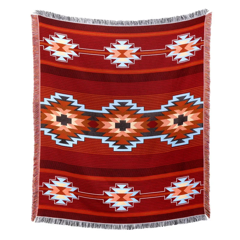DecorBites™ Beach Blanket Sofa Cover - American Country Plaid Blanket - Cotton Tassel Throw Tapestry