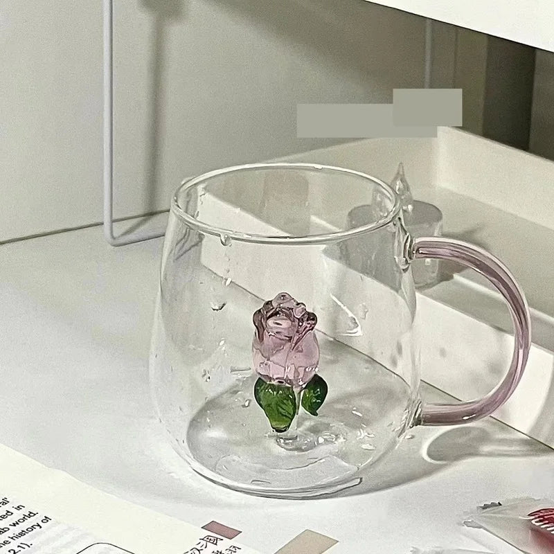 DecorBites™ 3D Pink Glass Rose Wine Goblets Set - Lovely Household Gift