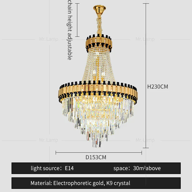 DecorBites™ Crystal Chandelier for Duplex Villa Living Room with Intelligent Dimming