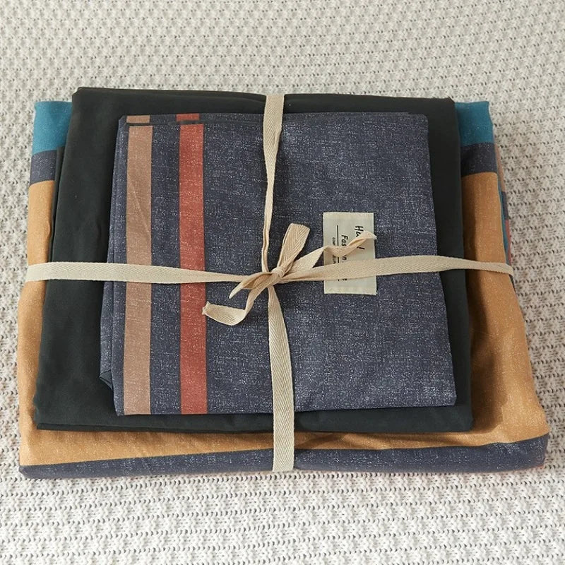 DecorBites™ Japanese Grid Printed Cotton Bedding Set in Queen/King for Cozy Sleep