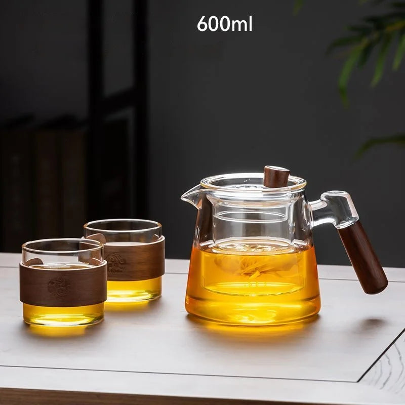 DecorBites™ Glass Teapot Set with Teacup, Kung Fu Style, Pyrex Tea Maker, Flower Pattern