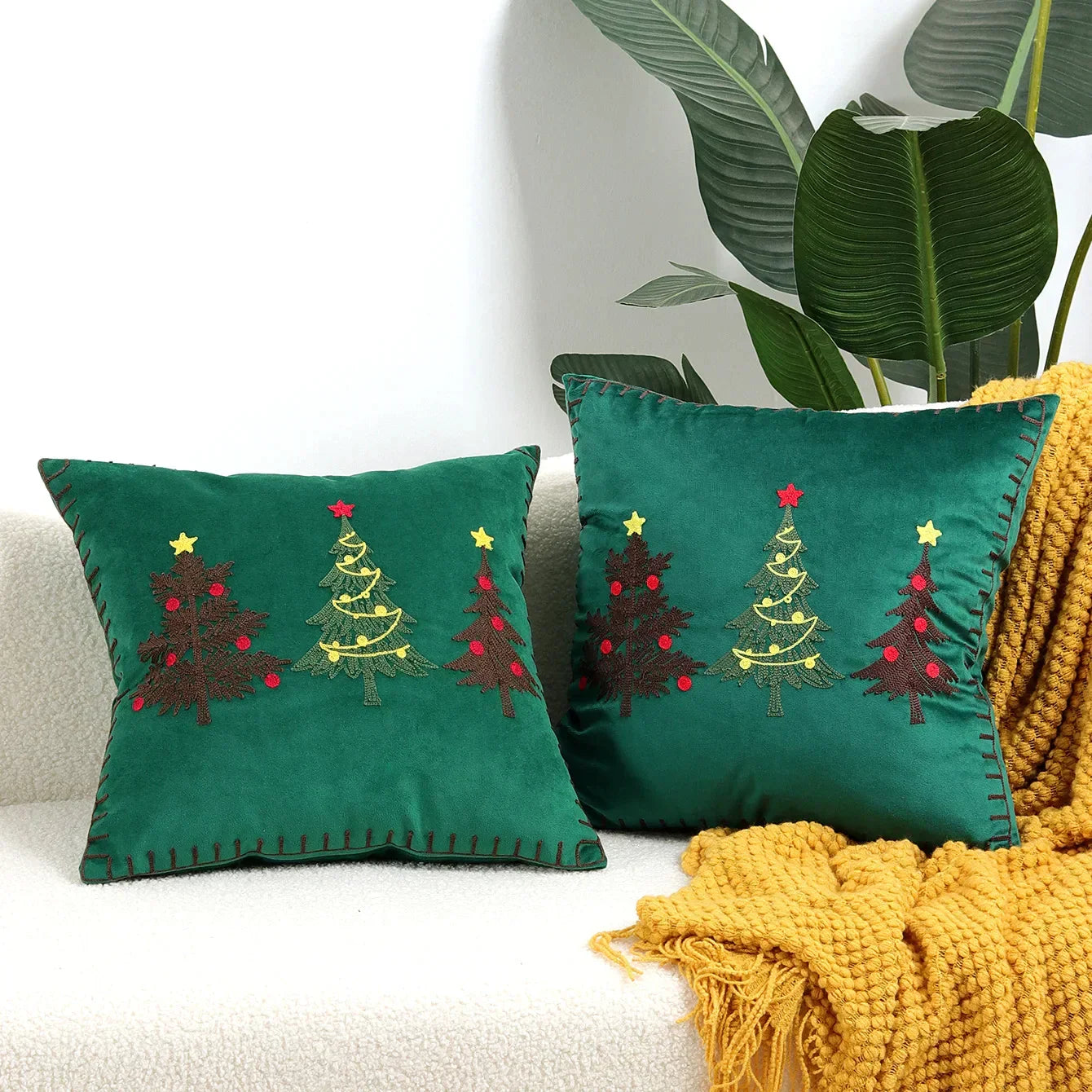 DecorBites™ Christmas Tree Embroidered Cushion Cover - Festive Decor Pillow Cover