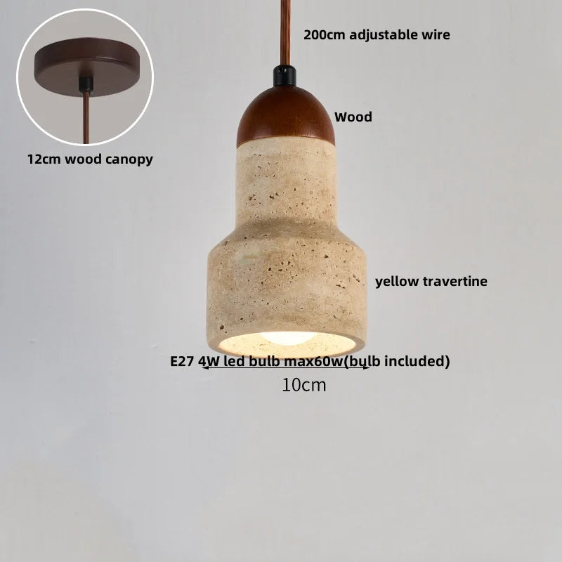 DecorBites™ LED Pendant Light: Japanese Style, Yellow Travertine Wood, Adjustable Hanging Lamp