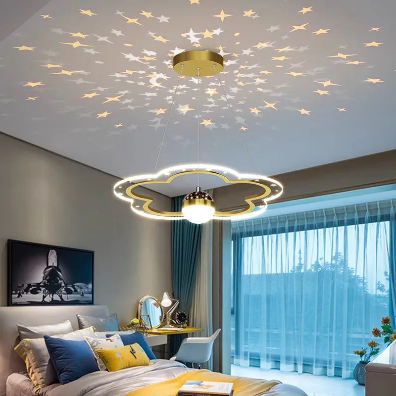 DecorBites™ Cloud Flower LED Chandelier: Modern Starry Sky Decor for Kid's Bedroom and Study Hall