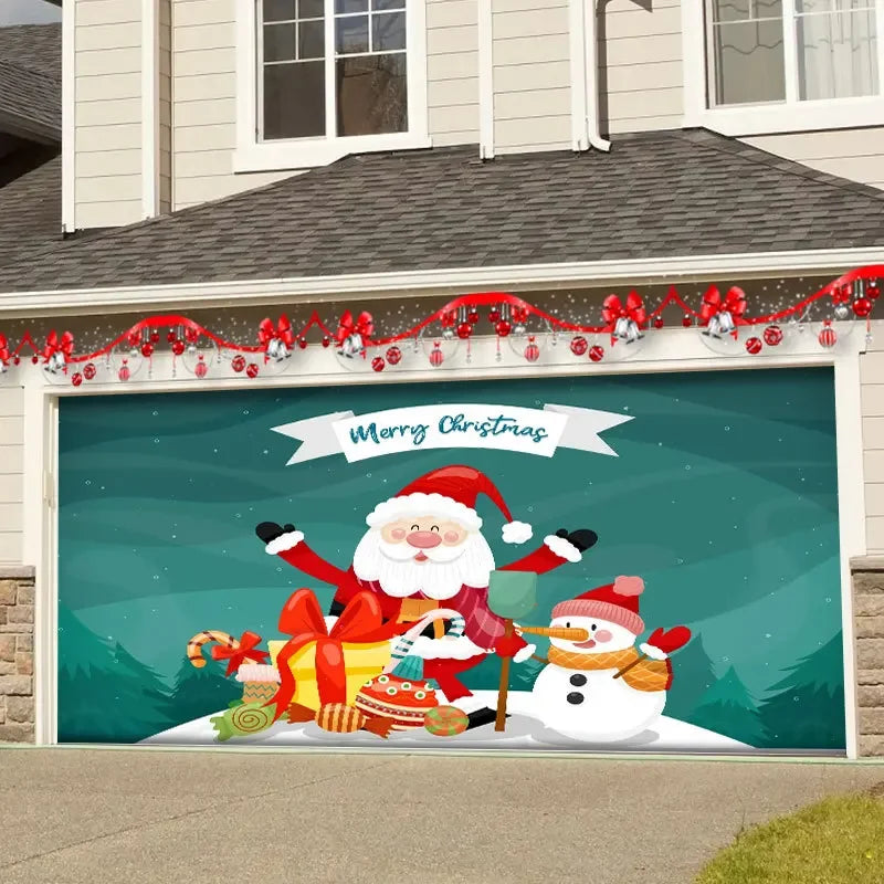 DecorBites™ Christmas Backdrop Cloth for Festive Garage Door Decor & Party Venue Scene