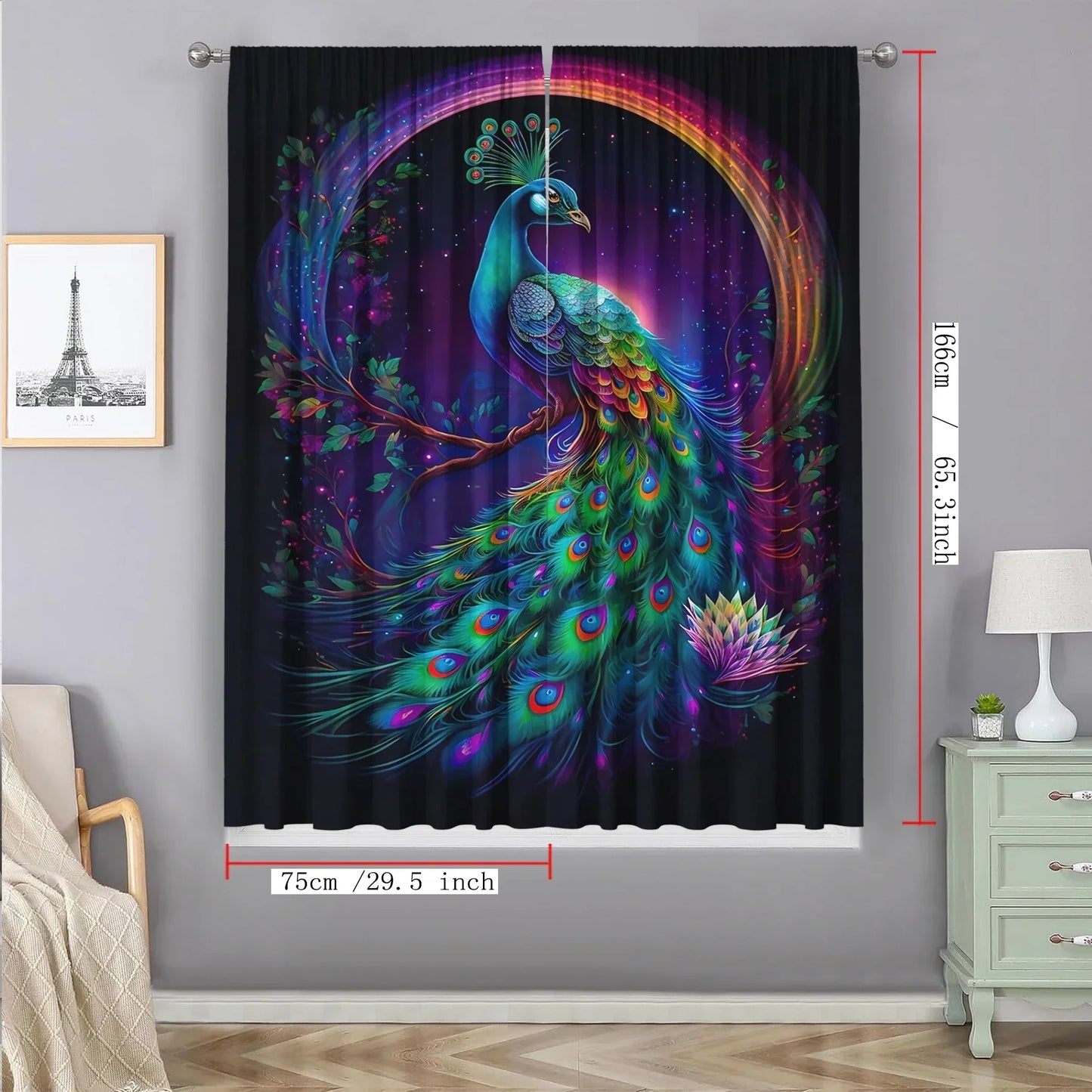 DecorBites™ Good Luck Peacock Home Decoration Curtains for Happy New Year
