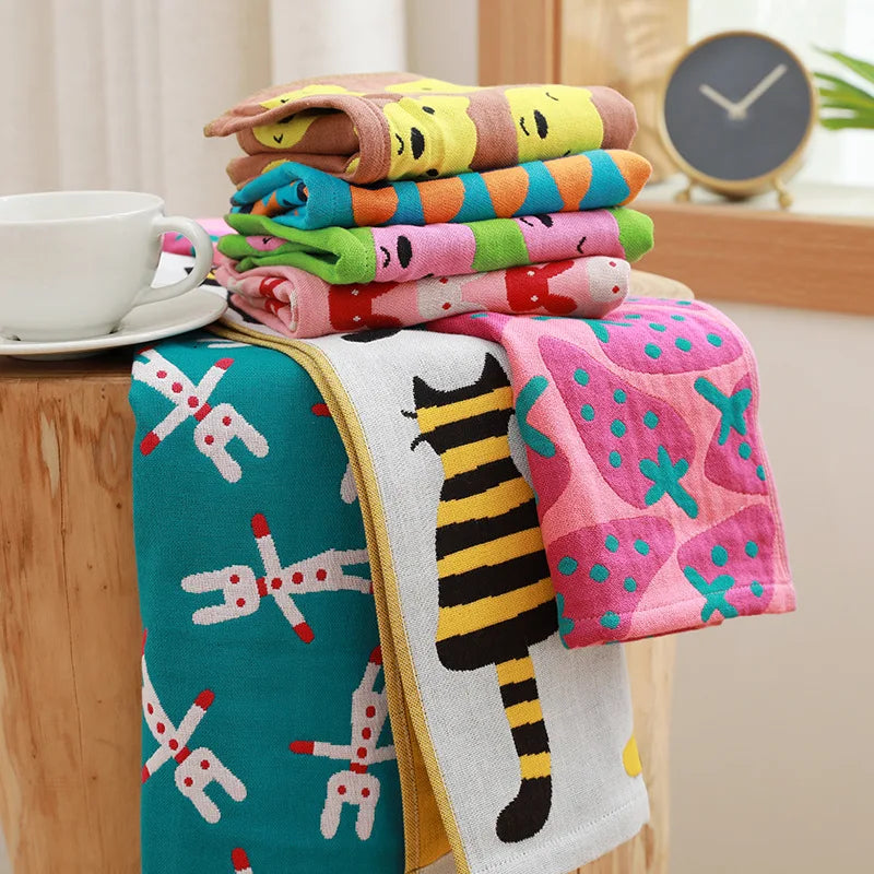 DecorBites™ Kids Cartoon Face Towels - Set of 3 | Cats Print | 100% Cotton | 25*50cm