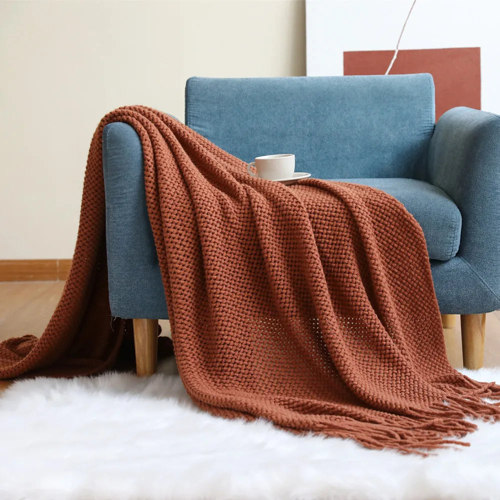 DecorBites™ Knitted Nordic Sofa Blanket - Soft Wool Blend Bed End Towel for Hotel Bedroom Decor