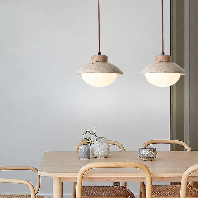 DecorBites™ LED Pendant Light: Japanese Style, Yellow Travertine Wood, Adjustable Hanging Lamp