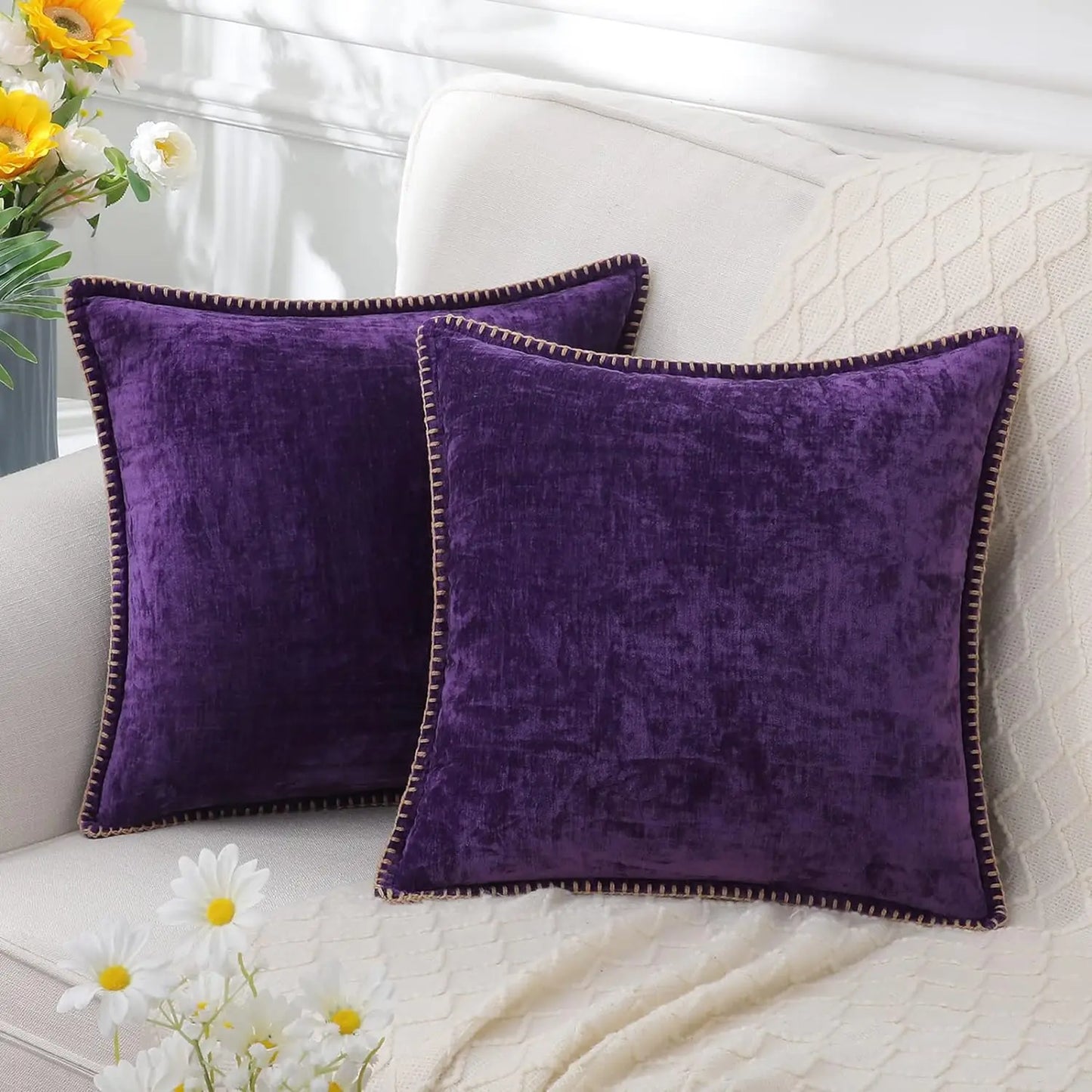 DecorBites™ Blue Chenille Cushion Covers 18x18 Luxury Throw Pillow Cover for Home Decor