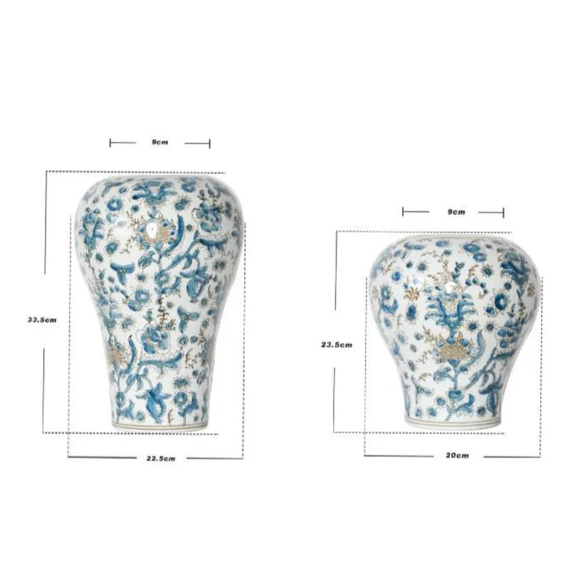 DecorBites™ Blue and White Porcelain Ceramic Vase Chinese Retro Style Home Decoration Flowerpot