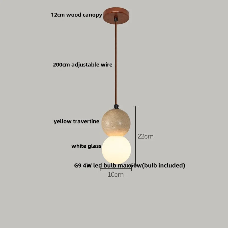 DecorBites™ LED Pendant Light Fixture Yellow Travertine Adjustable Hanging Lamp
