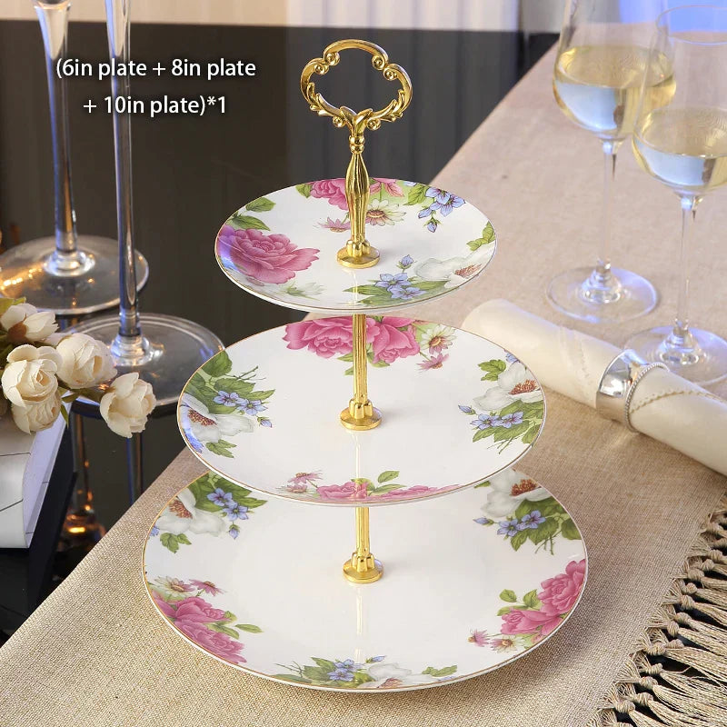 DecorBites™ Bone China Fruit Plates Set Cake Stand Buffet Snack Dishes Elegant Tableware Decor