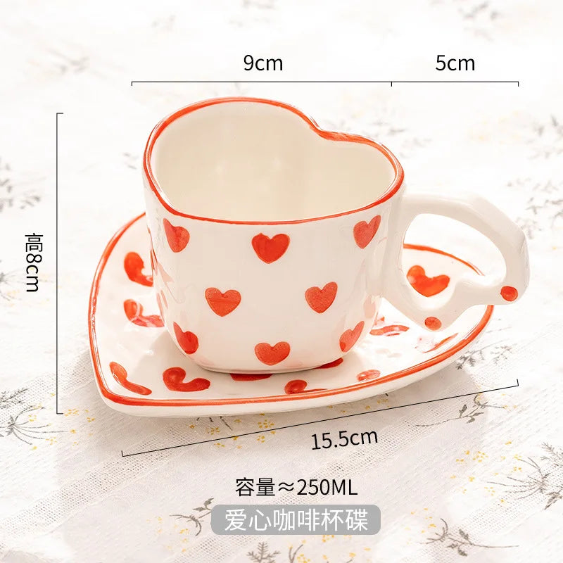 DecorBites™ Hand Painted Heart Handle Ceramic Love Mug - Pink