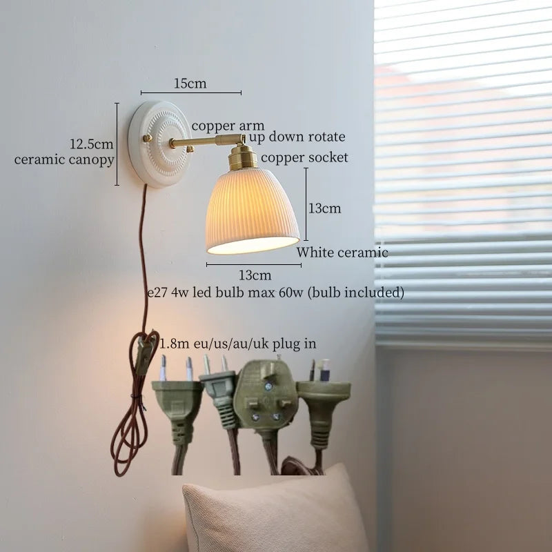 DecorBites™ Ceramic Wall Sconce Light Copper Arm Nordic Minimalism Bedroom Bathroom Mirror