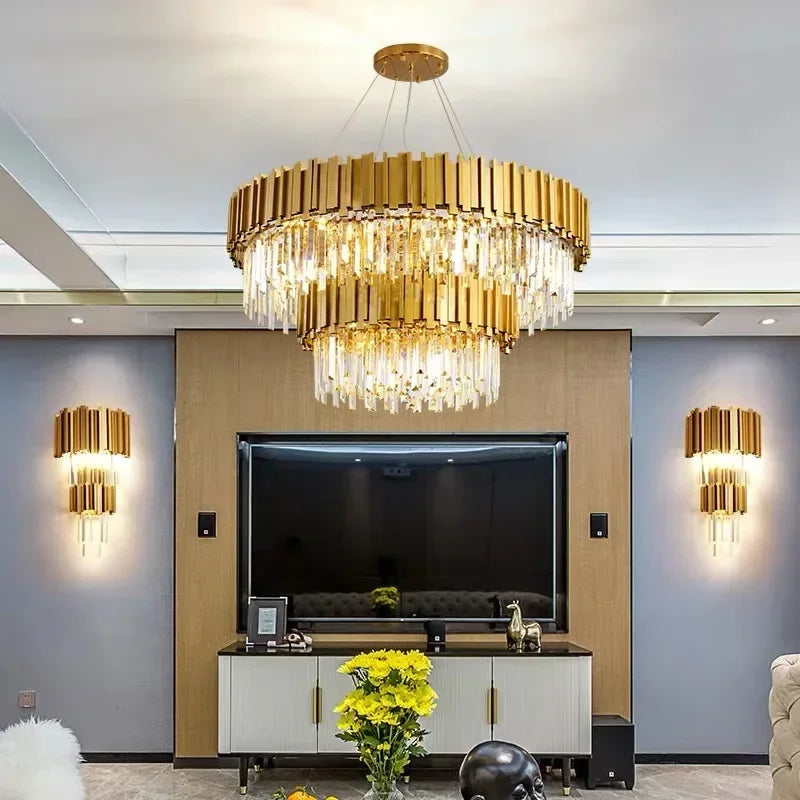DecorBites™ Golden Crystal Chandelier LED Lighting for Dinning Room