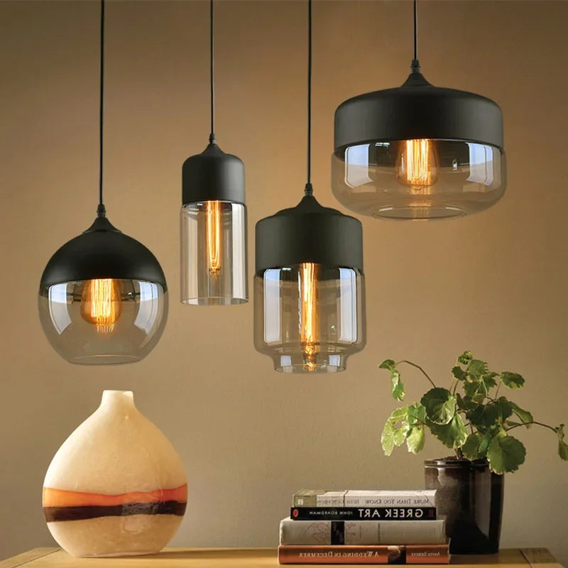 DecorBites™ Black Glass Pendant Light Fixture for Modern Indoor Decor and Dining Room