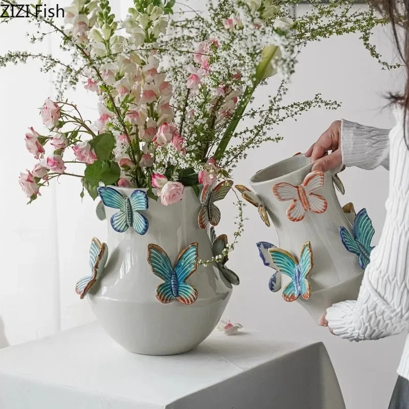 DecorBites™ Butterfly Ceramic Vase: Decorative Pot for Flowers, Table Decoration, Room Aesthetic