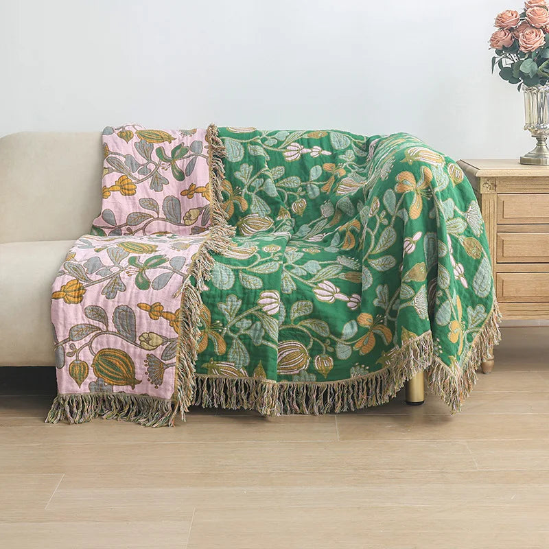 DecorBites™ Double Cotton Bohemian Throw Blanket - Lightweight & Breathable Summer Cover for Beds, Sofas, and Home Decor