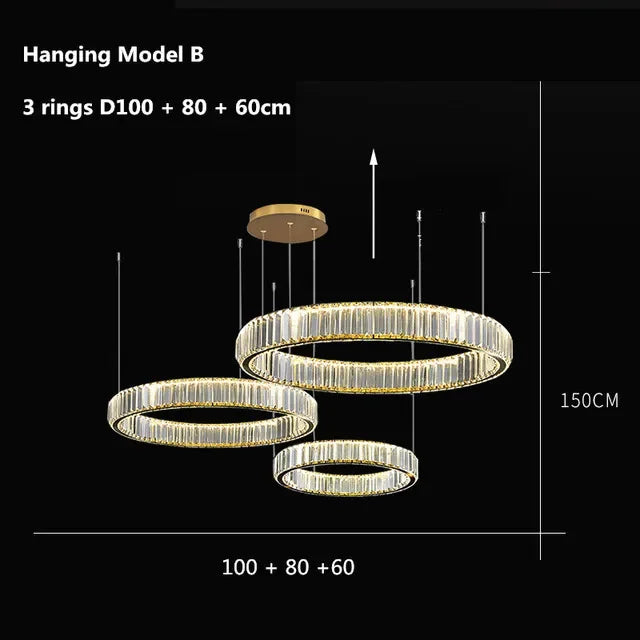DecorBites™ Crystal LED Ring Chandelier - Luxury Villa Stair Pendant Fixture