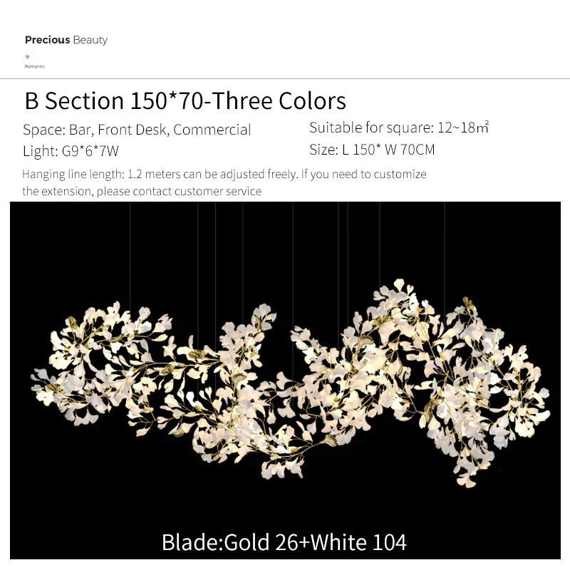DecorBites™ Ginkgo Biloba Chandelier: Elegant Duplex Living Room Hotel Lobby Pendant Light