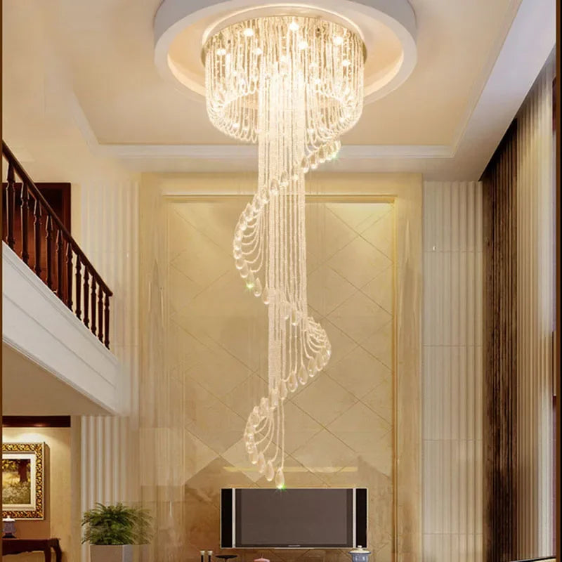 DecorBites™ Double Spiral Staircase Crystal Ceiling Chandelier for Modern Loft Decor