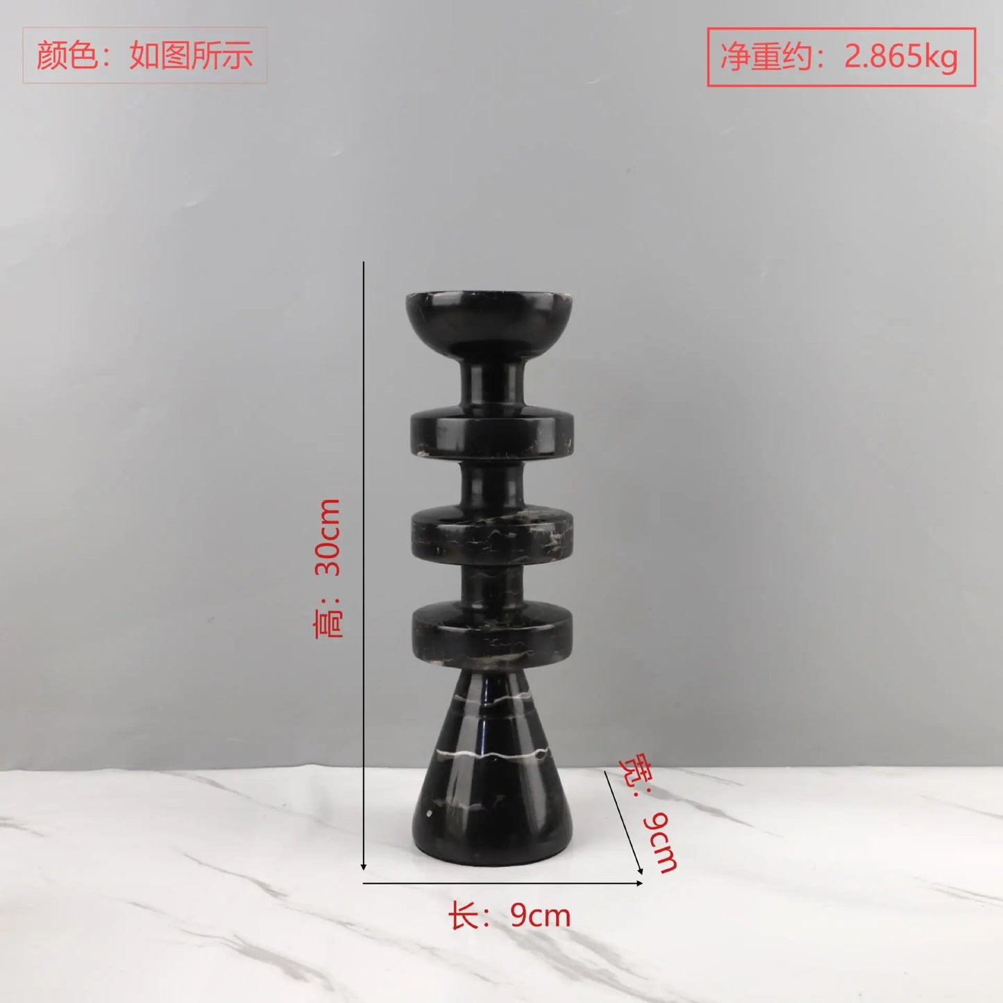DecorBites™ Black Marble Candle Holder, Modern Yellow Stone Candle Holder