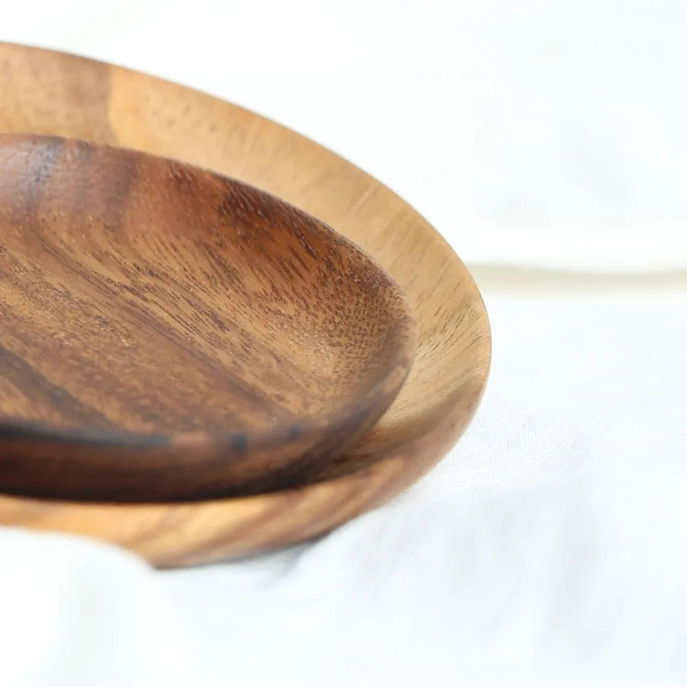 DecorBites™ Beech Wooden Round Plate for Snacks, Sushi & Fruits