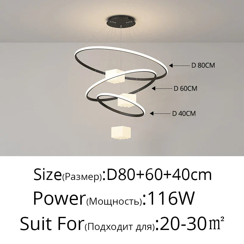 DecorBites™ LED Chandelier: Modern White Hanging Light for Living Room Kitchen, Indoor Decor Lamps