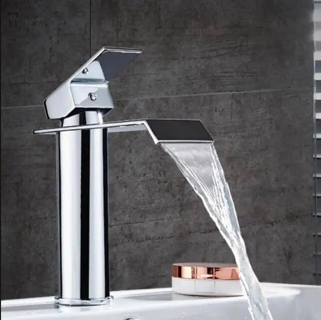 DecorBites™ Gold and White Waterfall Bathroom Basin Faucet Mixer Tap Hot Cold Sink