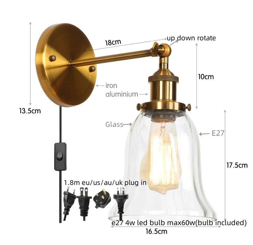 DecorBites™ Industrial Clear Glass Wall Sconce Light for Stair, Foyer, Bedroom.