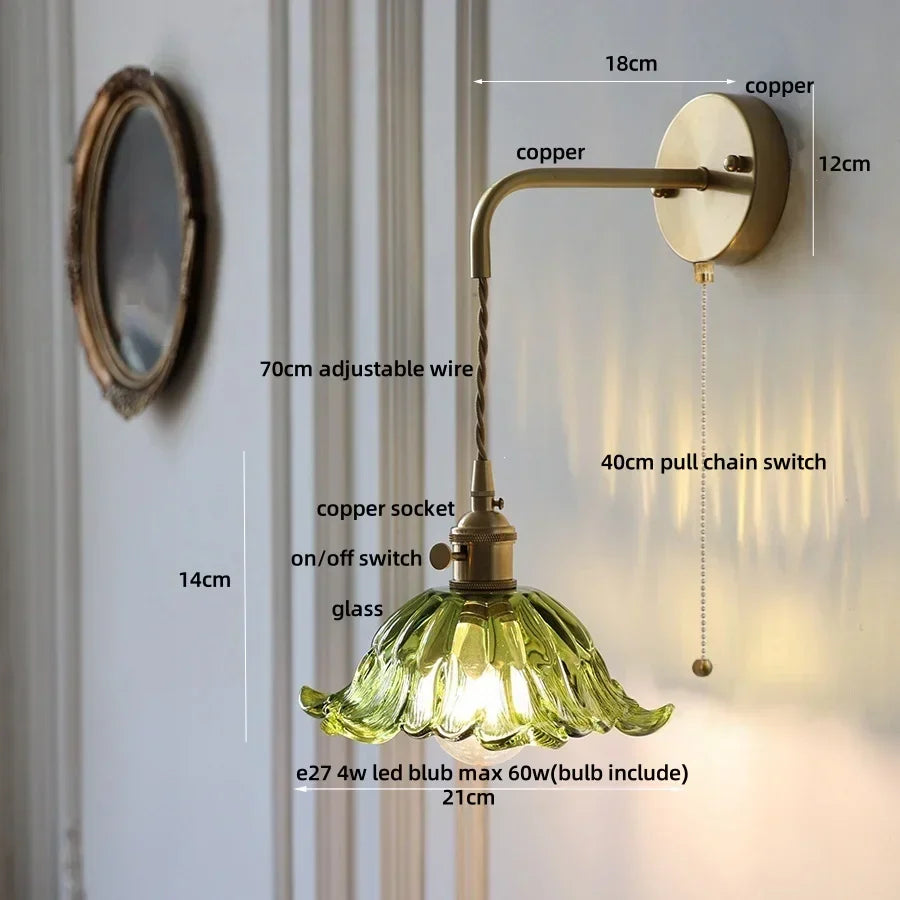 DecorBites™ Amber Glass LED Wall Sconce, Brass Finish, Adjustable Wire, Modern Nordic Style