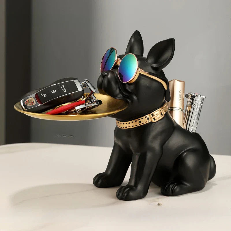 DecorBites™ Bulldog Statue Desktop Storage Office Home Decor Tray Sculpture