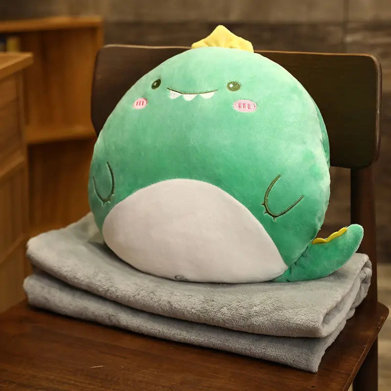 DecorBites™ Cartoon Animal Throw Pillow Blanket: Two-in-one Multi-functional Home Office Summer Blanket