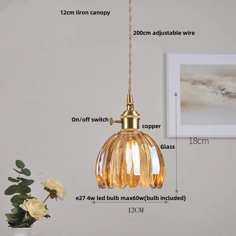 DecorBites™ Amber Glass LED Pendant Lamp 200cm Wire Adjustable Nordic Modern Simple Hanging Lights