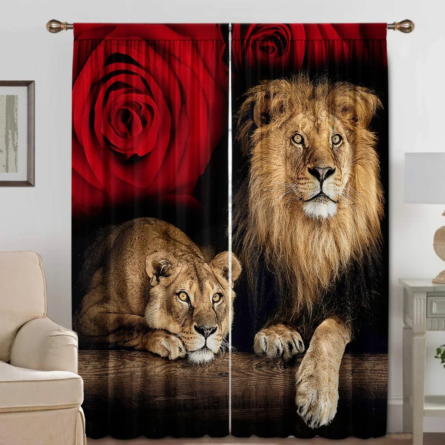 DecorBites™ Animal Avatars Printed 2PC Curtains: Lions, Tigers, Leopards for Kitchen, Cafe, Living Room