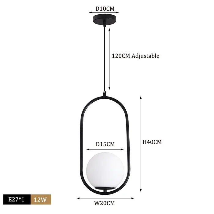DecorBites™ Glass Ball Pendant Lights Modern LED Brass Black Chrome Suspension Luminaire
